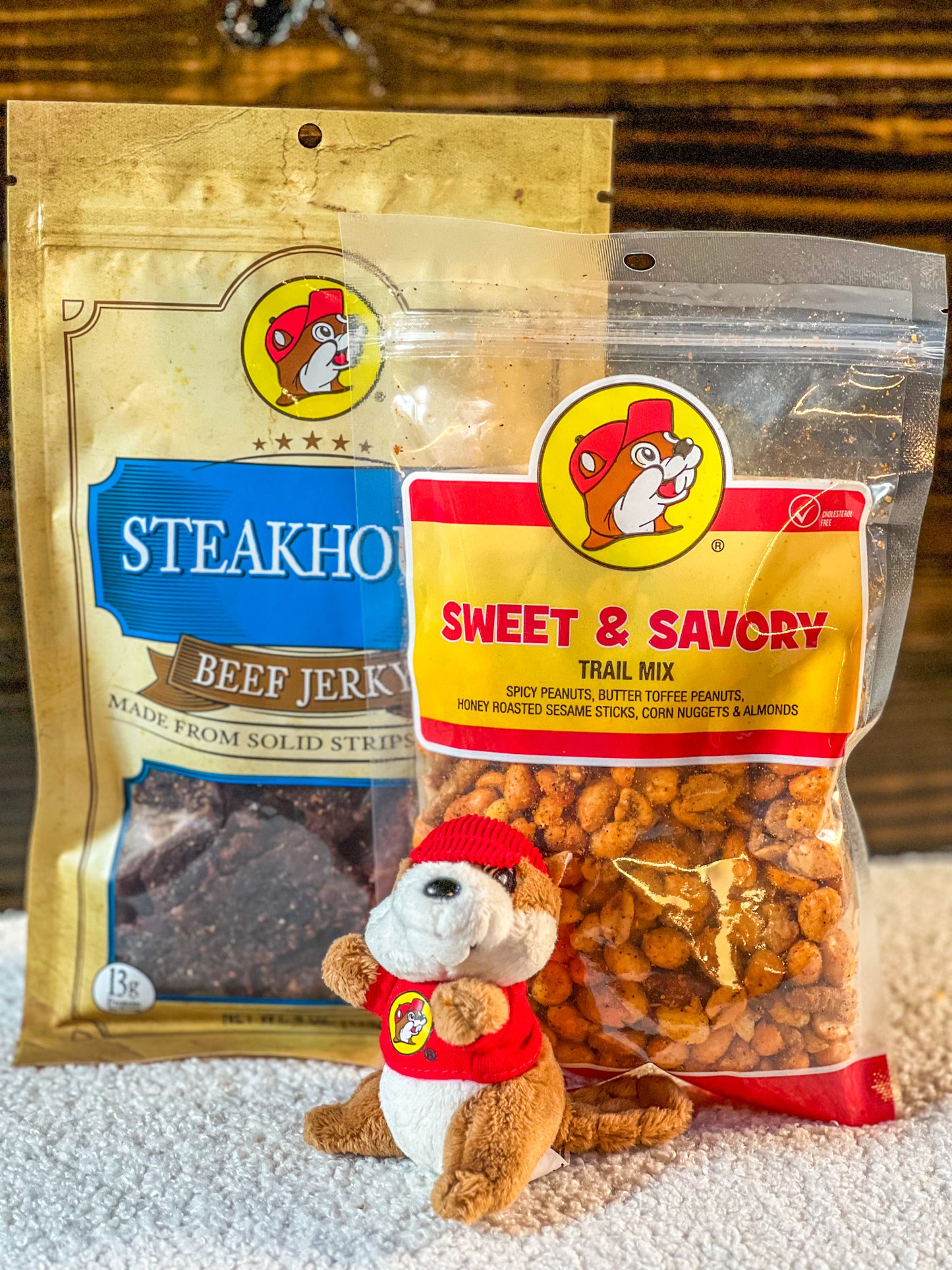 Stuffed Plush Buc-ee Beaver: 12" Beaver, Keychain, Beaver Ball, Jerky, Nuts, Gift Set