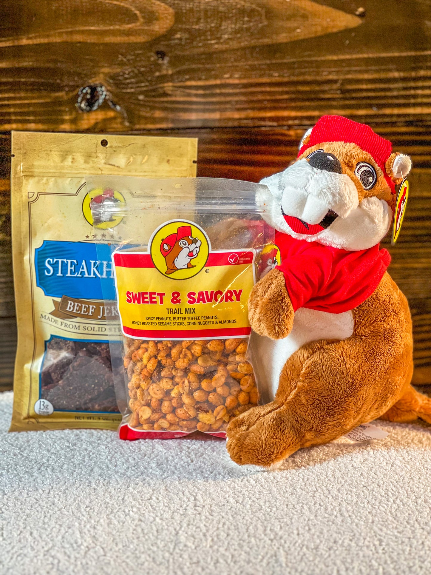 Stuffed Plush Buc-ee Beaver: 12" Beaver, Keychain, Beaver Ball, Jerky, Nuts, Gift Set