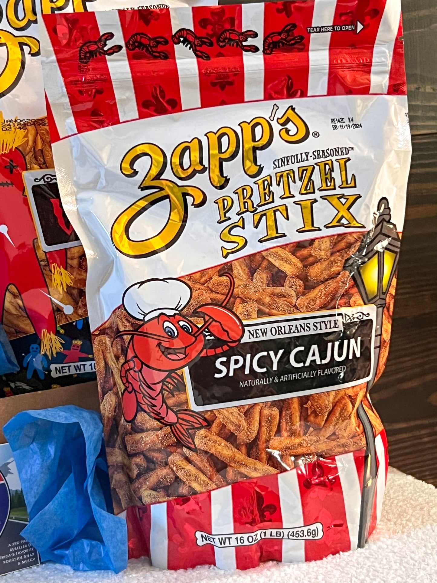 Zapp's New Orleans Pretzel Stix Snack Box; Gift Box, Voo Doo, Cajun, Honey Mustard, Cinnamon Sugar